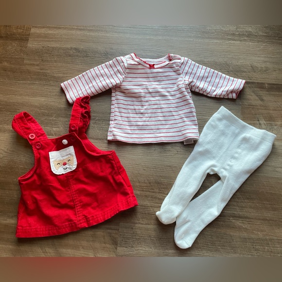 Christmas bundle newborn fleece footie pajamas & jumper dress EUC reindeer Santa - Picture 4 of 5